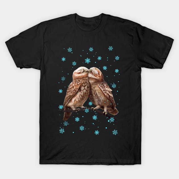 Love of owls in xmas on black T-Shirt by kodamorkovkart